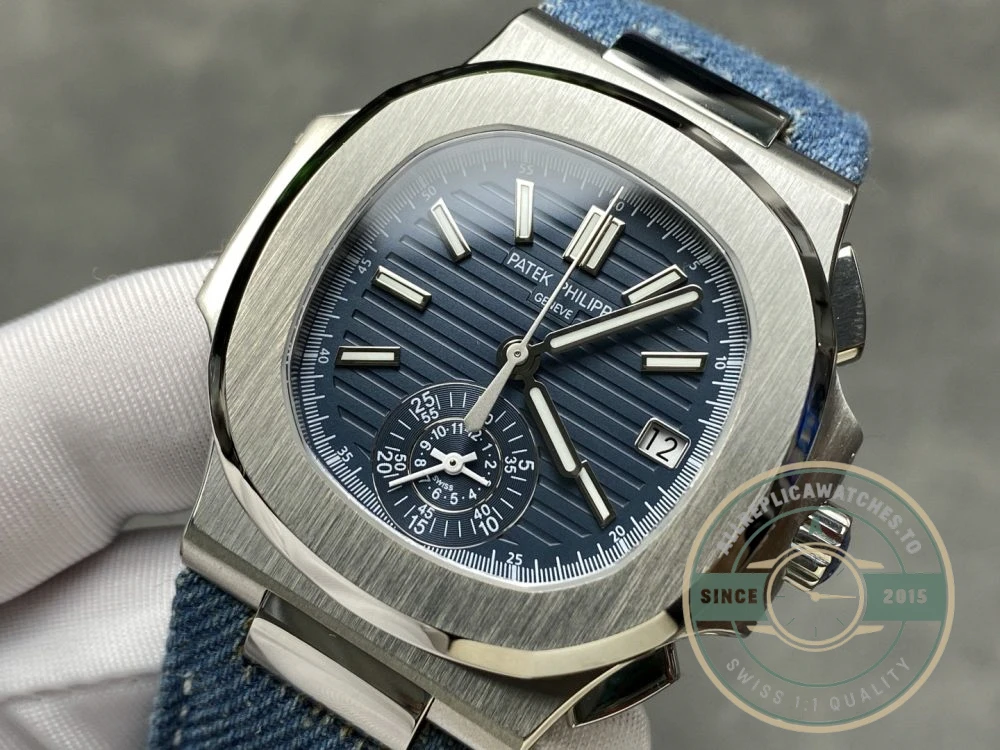 Replica Nautilus 5980/60G-001 Patek Philippe Flyback chronograph, Date 40.5 mm, White gold, Denim - Top-Tier Swiss Replica Watch