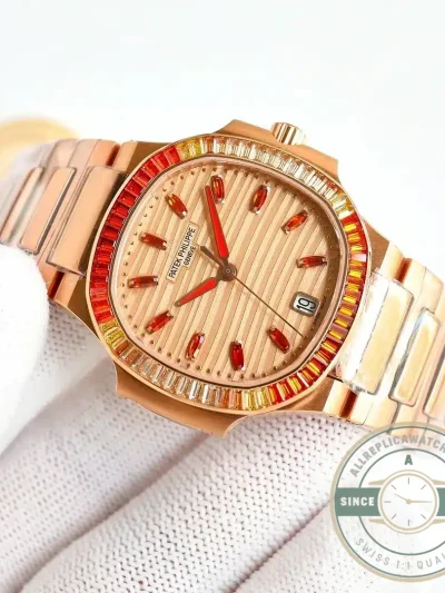 Replica Nautilus 7118/1300R-001 Patek Philippe “Ladies Automatic” 35.2 mm, Rose gold - Budget Luxury Replica Watch