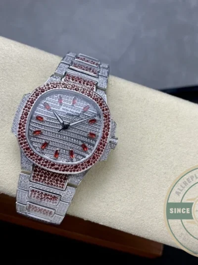Replica Nautilus 7118/1452G-002 Patek Philippe “Ladies Automatic” 35.2 mm, Red Diamonds - High-Grade Replica Watch