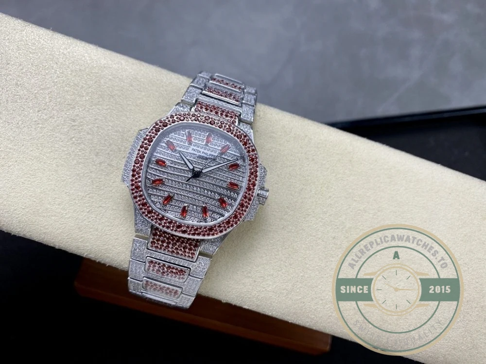 Replica Nautilus 7118/1452G-002 Patek Philippe “Ladies Automatic” 35.2 mm, Red Diamonds - High-Grade Replica Watch