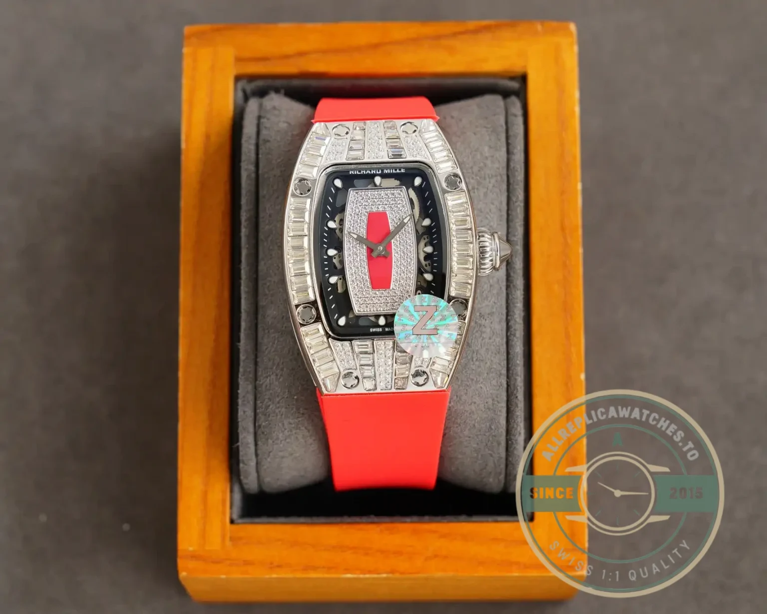 Replica Richard Mille 007-1 Diamond Crown Red Strap - High-Grade Replica Watch