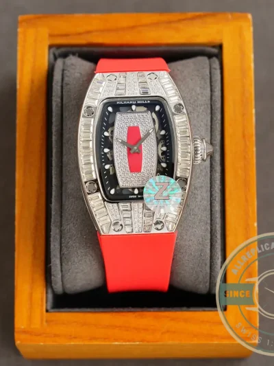 Replica Richard Mille 007-1 Diamond Crown Red Strap - High-Grade Replica Watch