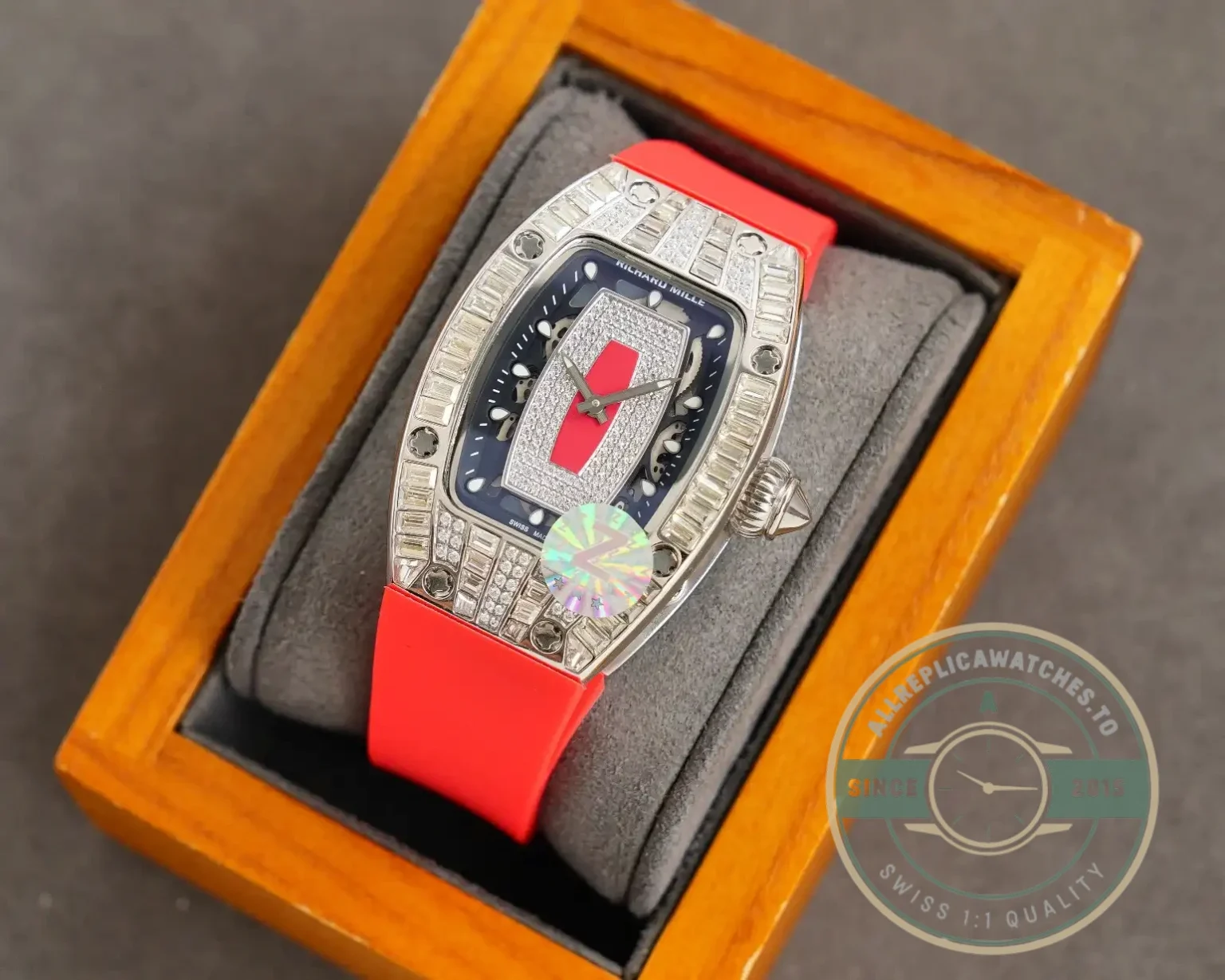 Replica Richard Mille 007-1 Diamond Crown Red Strap - Budget Luxury Replica Watch