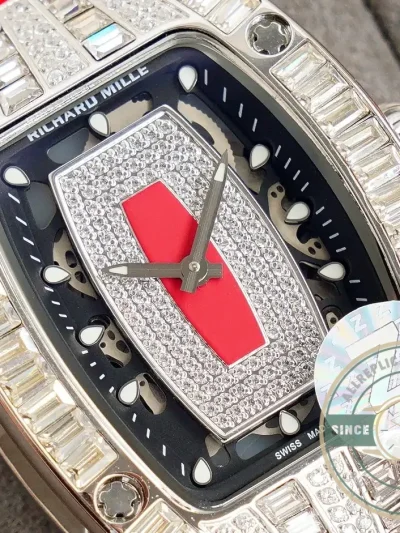 Replica Richard Mille 007-1 Diamond Crown Red Strap - Swiss Movement Replica Watch
