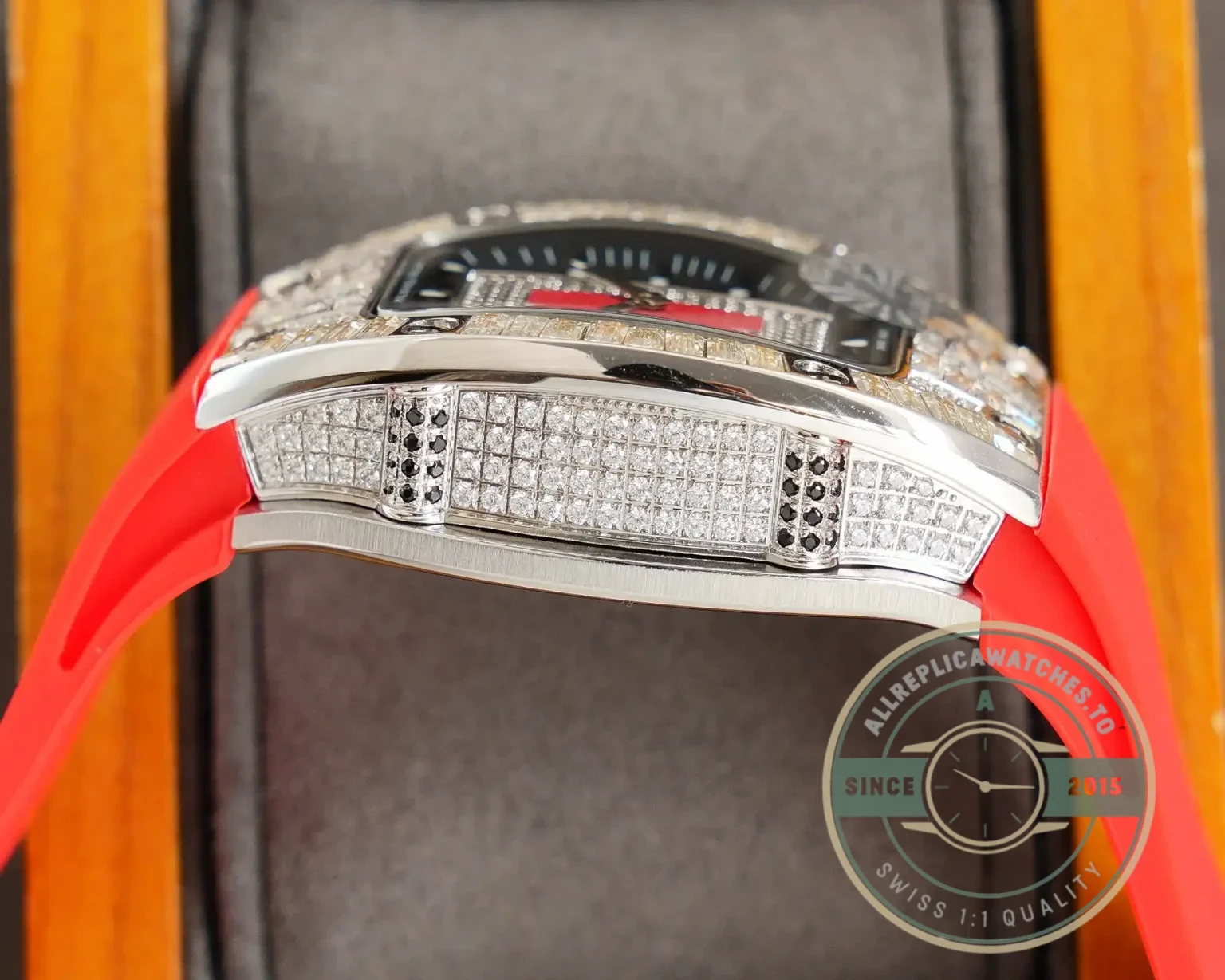 Replica Richard Mille 007-1 Diamond Crown Red Strap - High-Grade Replica Watch