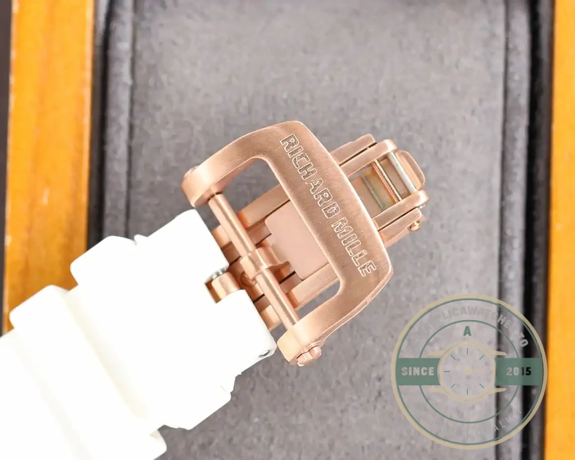Replica Richard Mille 010 Rose Gold Diamonds White Strap - Affordable Super Clone Watch