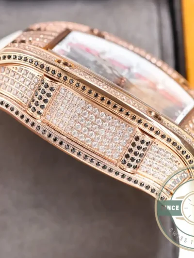 Replica Richard Mille 010 Rose Gold Diamonds White Strap - Best Quality Replica Watch
