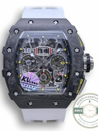 Replica Richard Mille 011-03 Carbon Fiber White Strap - Premium Super Clone Watch