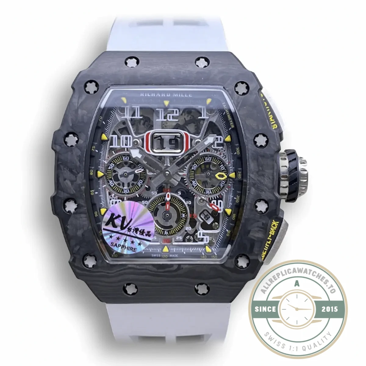 Replica Richard Mille 011-03 Carbon Fiber White Strap - Premium Super Clone Watch