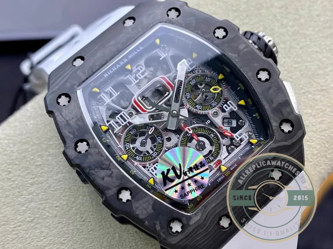 Replica Richard Mille 011-03 Carbon Fiber White Strap - Affordable Super Clone Watch