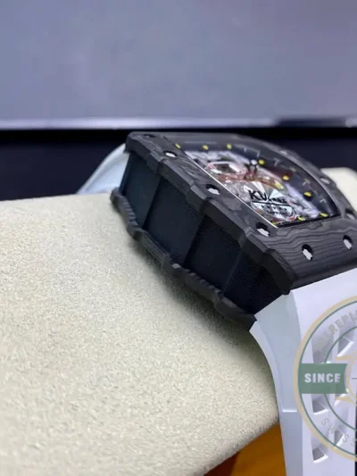 Replica Richard Mille 011-03 Carbon Fiber White Strap - Swiss Movement Replica Watch