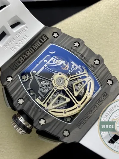 Replica Richard Mille 011-03 Carbon Fiber White Strap - Budget Luxury Replica Watch