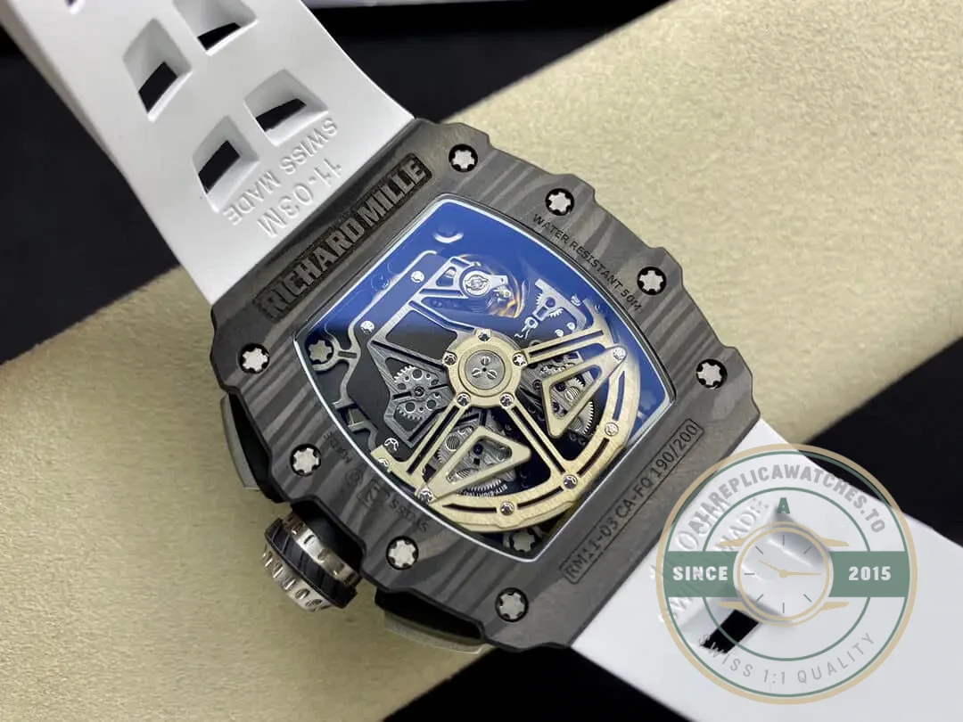 Replica Richard Mille 011-03 Carbon Fiber White Strap - Budget Luxury Replica Watch