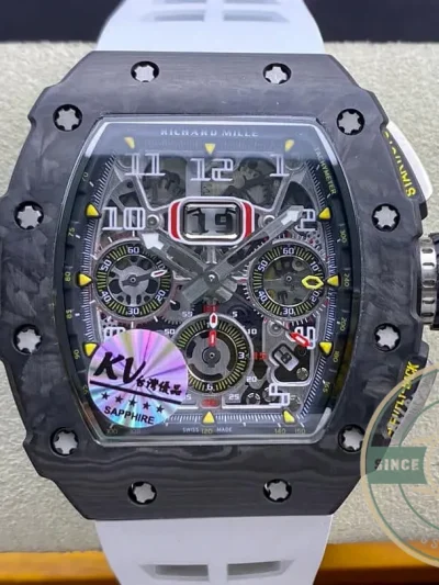 Replica Richard Mille 011-03 Carbon Fiber White Strap - High-Grade Replica Watch