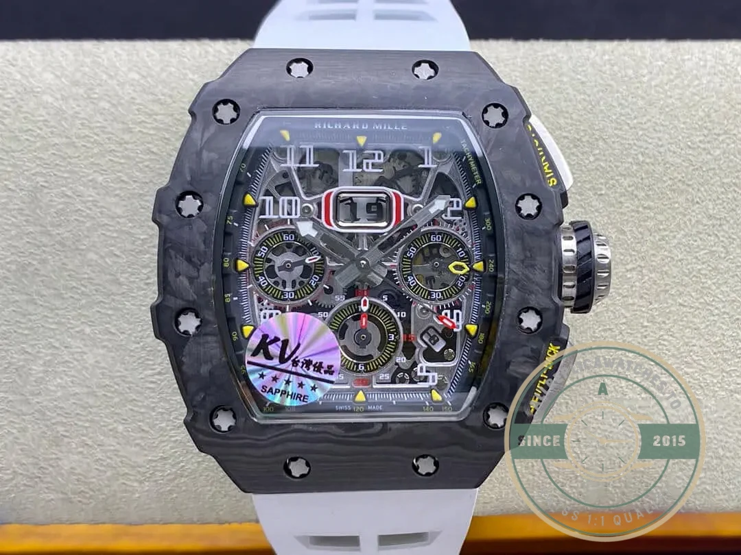 Replica Richard Mille 011-03 Carbon Fiber White Strap - High-Grade Replica Watch