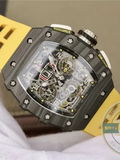 Replica Richard Mille 011-03 Carbon Fiber Yellow Strap - Factory Super Clone Watch