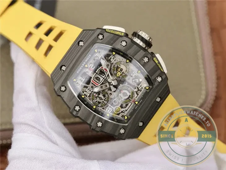 Replica Richard Mille 011-03 Carbon Fiber Yellow Strap - Factory Super Clone Watch
