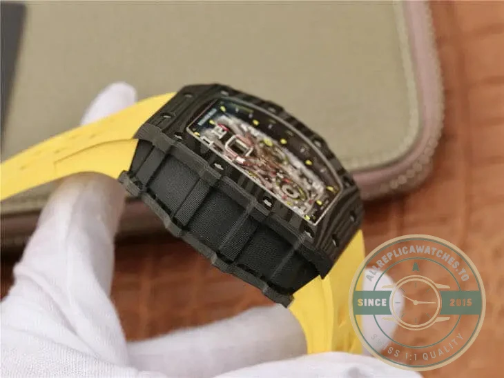 Replica Richard Mille 011-03 Carbon Fiber Yellow Strap - Swiss-Made Clone Watch