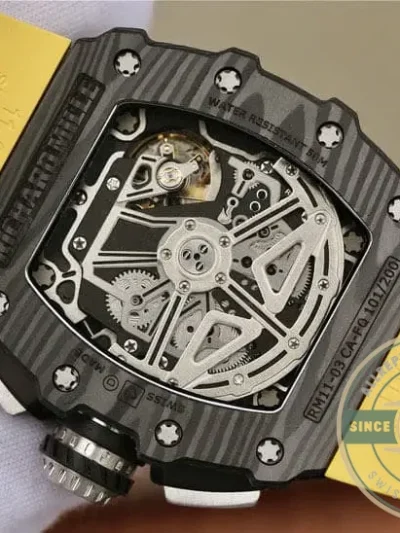 Replica Richard Mille 011-03 Carbon Fiber Yellow Strap - Top-Tier Swiss Replica Watch