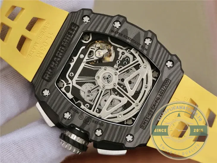 Replica Richard Mille 011-03 Carbon Fiber Yellow Strap - Top-Tier Swiss Replica Watch