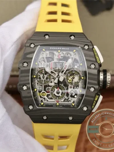 Replica Richard Mille 011-03 Carbon Fiber Yellow Strap - Affordable Luxury Replica Timepiece
