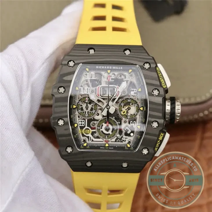 Replica Richard Mille 011-03 Carbon Fiber Yellow Strap - Affordable Luxury Replica Timepiece