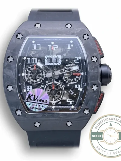 Replica Richard Mille 011 Carbon Fiber Black Rubber Strap - High-Grade Replica Watch