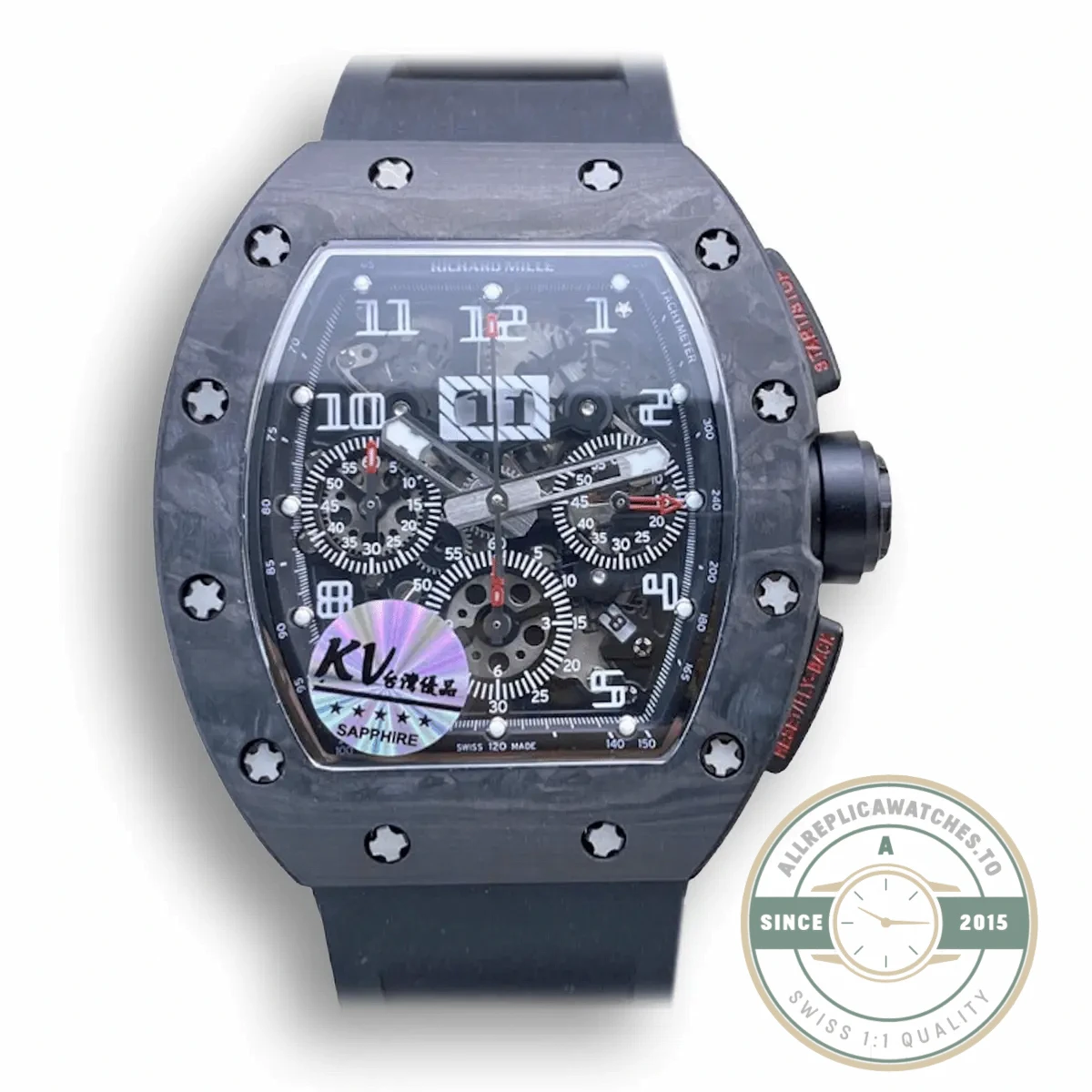 Replica Richard Mille 011 Carbon Fiber Black Rubber Strap - High-Grade Replica Watch