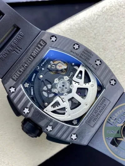 Replica Richard Mille 011 Carbon Fiber Black Rubber Strap - High-Grade Replica Watch