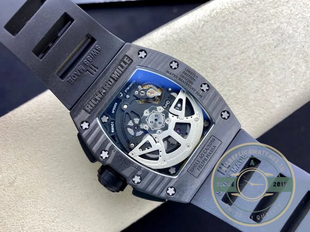 Replica Richard Mille 011 Carbon Fiber Black Rubber Strap - High-Grade Replica Watch