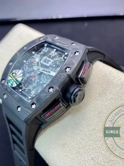 Replica Richard Mille 011 Carbon Fiber Black Rubber Strap - Factory Super Clone Watch