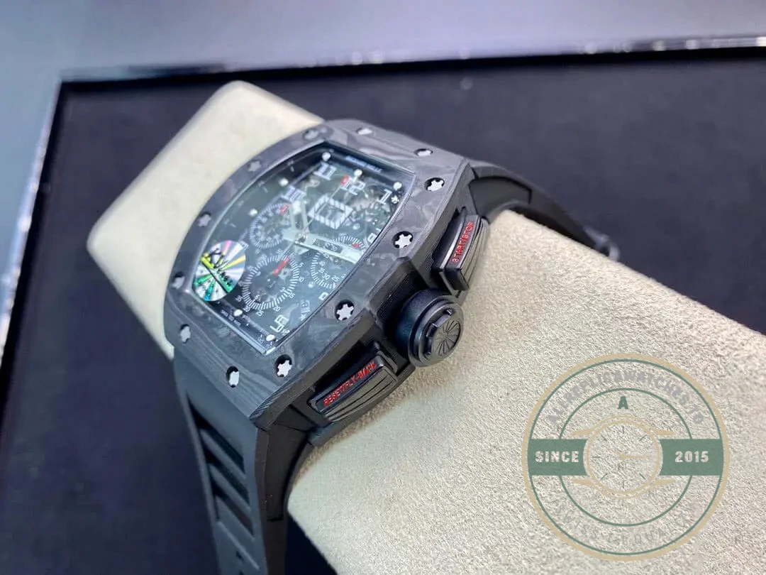 Replica Richard Mille 011 Carbon Fiber Black Rubber Strap - Factory Super Clone Watch