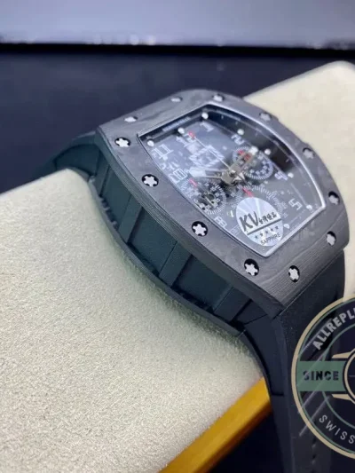 Replica Richard Mille 011 Carbon Fiber Black Rubber Strap - Top-Tier Swiss Replica Watch