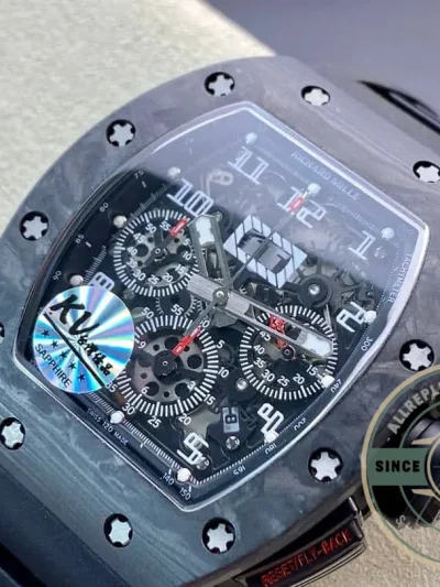 Replica Richard Mille 011 Carbon Fiber Black Rubber Strap - 1:1 Swiss Replica Watch