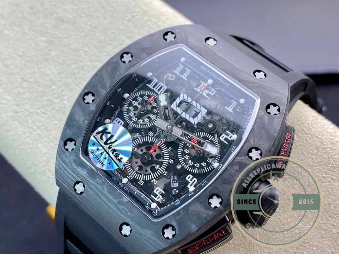 Replica Richard Mille 011 Carbon Fiber Black Rubber Strap - 1:1 Swiss Replica Watch