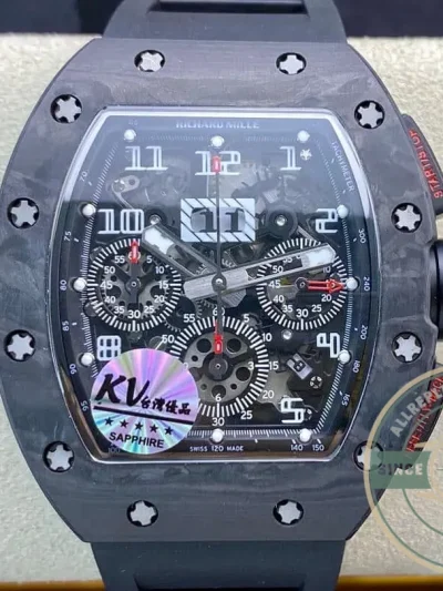 Replica Richard Mille 011 Carbon Fiber Black Rubber Strap - 1:1 Swiss Replica Watch