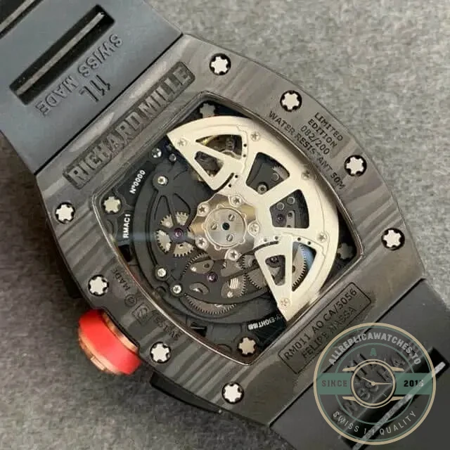 Replica Richard Mille 011 Forged Carbon Black Strap - Premium Super Clone Watch