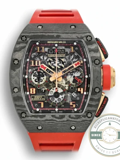 Replica Richard Mille 011 Forged Carbon Eta7750 Red Rubber Strap - 1:1 Swiss Replica Watch