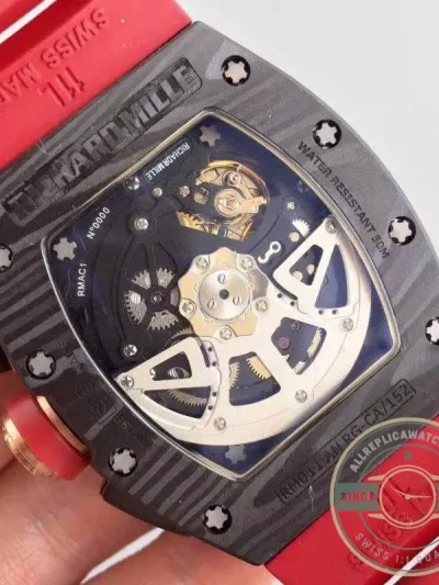 Replica Richard Mille 011 Forged Carbon Eta7750 Red Rubber Strap - Premium Super Clone Watch