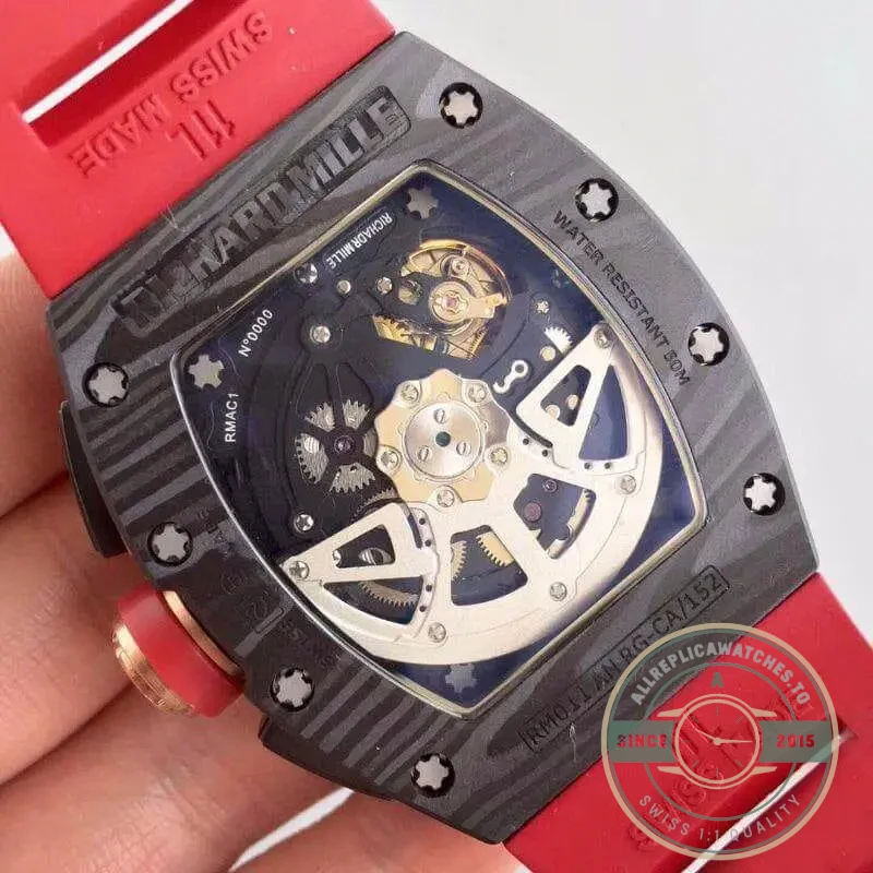Replica Richard Mille 011 Forged Carbon Eta7750 Red Rubber Strap - Premium Super Clone Watch