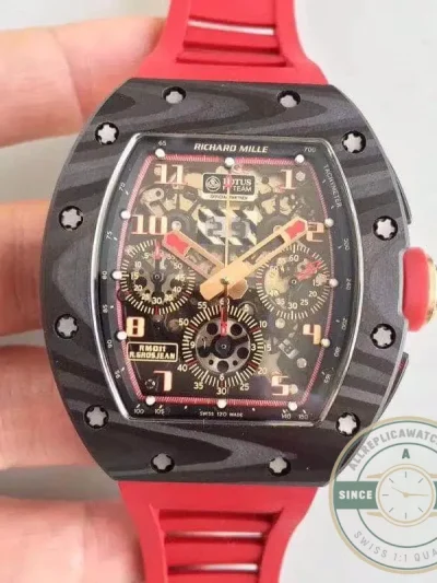 Replica Richard Mille 011 Forged Carbon Eta7750 Red Rubber Strap - Swiss-Made Clone Watch