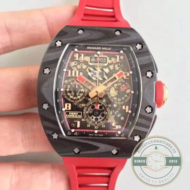 Replica Richard Mille 011 Forged Carbon Eta7750 Red Rubber Strap - Swiss-Made Clone Watch