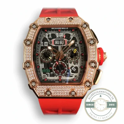 Replica Richard Mille 011 Rose Gold Automatic Movement Red Strap - Swiss Movement Replica Watch