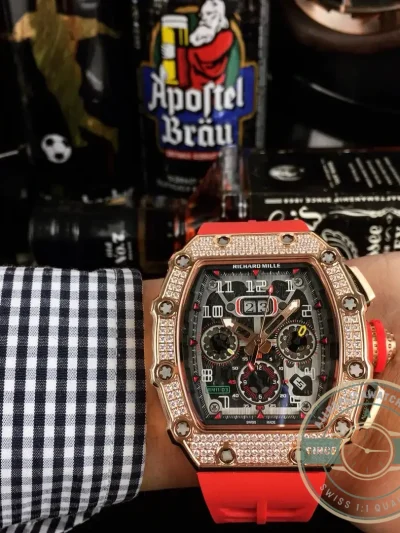 Replica Richard Mille 011 Rose Gold Automatic Movement Red Strap - Budget Luxury Replica Watch