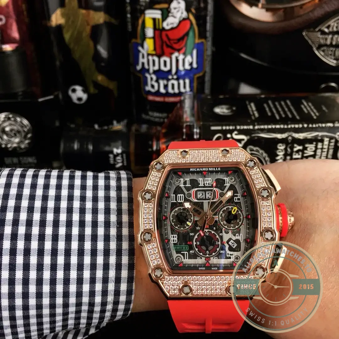 Replica Richard Mille 011 Rose Gold Automatic Movement Red Strap - Budget Luxury Replica Watch