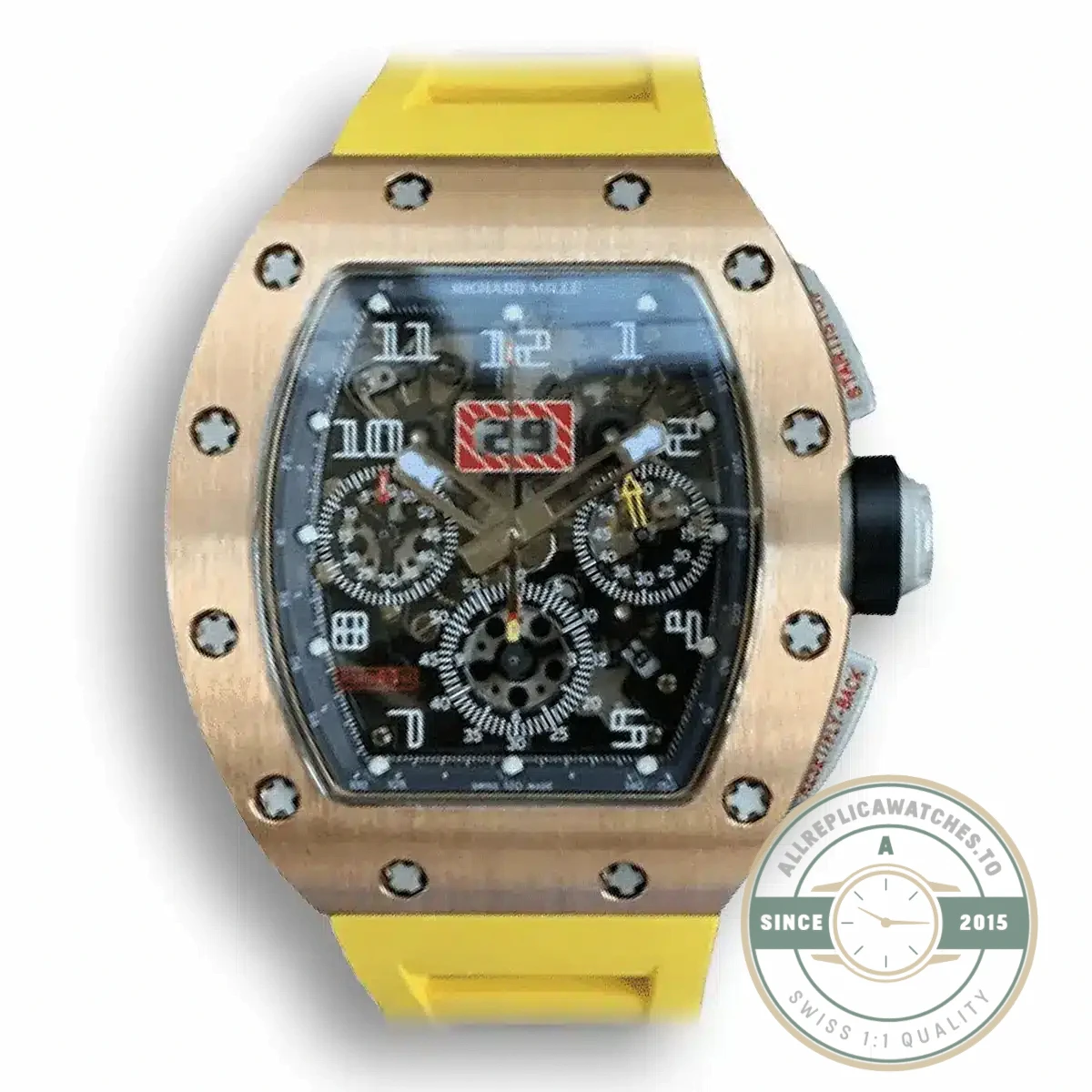 Replica Richard Mille 011 Rose Gold Rubber Strap - Affordable Super Clone Watch