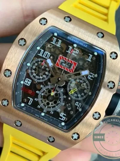 Replica Richard Mille 011 Rose Gold Rubber Strap - High-Grade Replica Watch