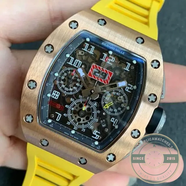Replica Richard Mille 011 Rose Gold Rubber Strap - High-Grade Replica Watch