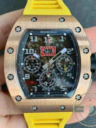 Replica Richard Mille 011 Rose Gold Rubber Strap - High-Grade Replica Watch