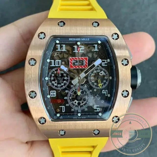 Replica Richard Mille 011 Rose Gold Rubber Strap - High-Grade Replica Watch